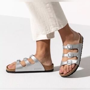 Birkenstock Florida Silver Triple Strap Sandals Size 39 US 8-8.5